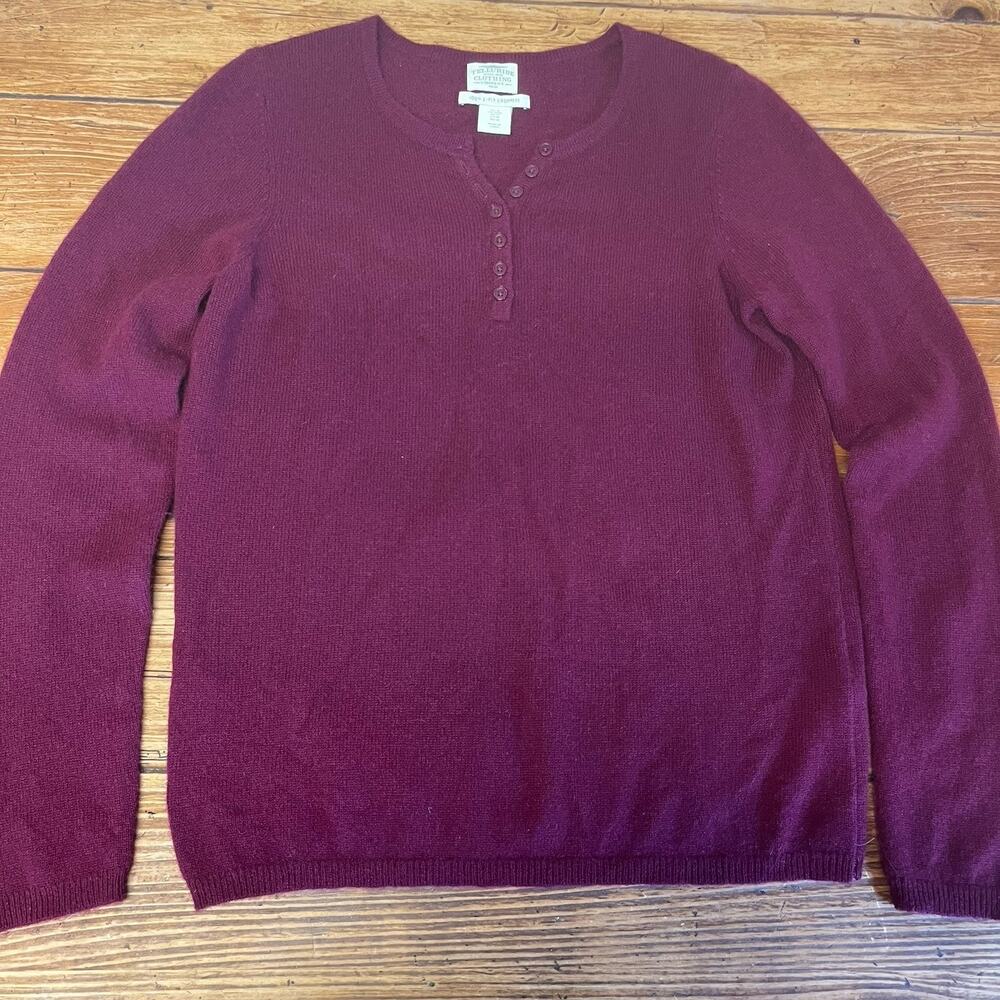 Telluride Cashmere Sweater Womens M Burgundy Button Henley 100% Cashmere